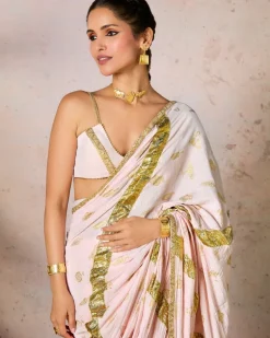Baby Pink Potters Touch Gota Sari Set