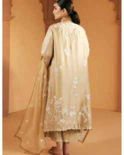 Beige Embroidered Kurta And Izaar Set