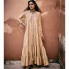 Beige Modal Embroidered Tiered Anarkali Set