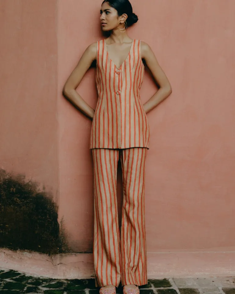 Beige Printed Pant Suit