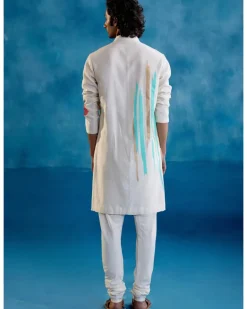 Beige Silk Chanderi Hand-Painted Kurta Set