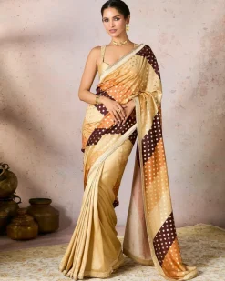 Beige Stripe Foil Sari Set