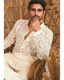 Beige Thread Work Kurta Set