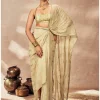 Beige Timber Tribe Drape Sari Set