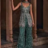 Belle Sage Green Embroidered Peplum Set