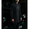 Black Abstract Open Sherwani Set
