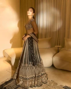 Black And Gold Embroidered Lehenga Set