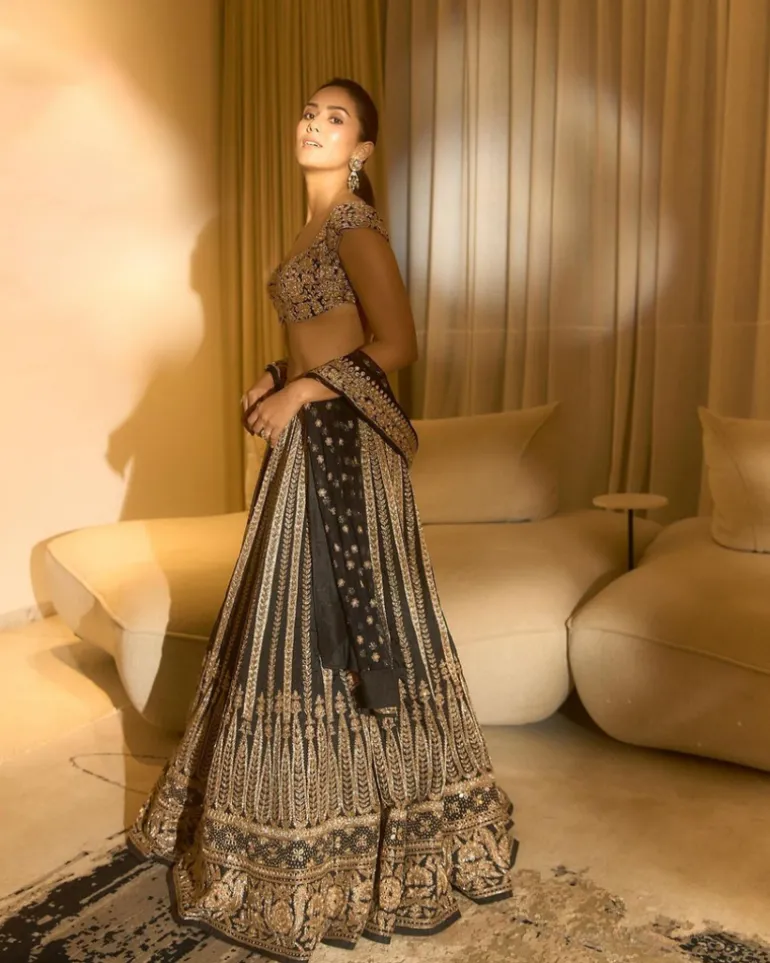 Black And Gold Embroidered Lehenga Set