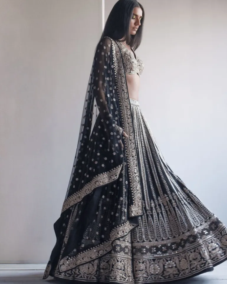 Black And Gold Embroidered Lehenga Set