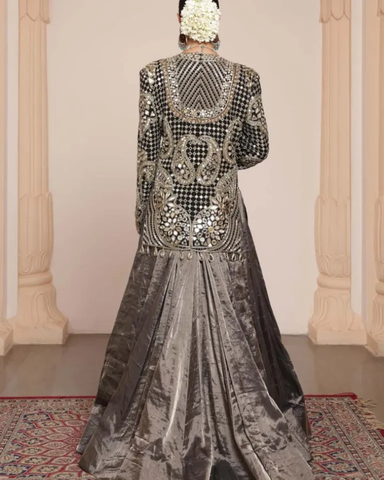 Black And Gold Paisley Silk Tissue Skirt Set