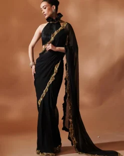 Black And Gold Sari