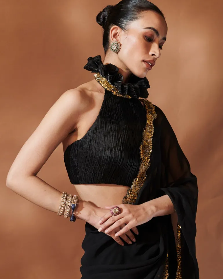 Black And Gold Sari