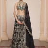 Black Banarasi Silk Floral Lehenga Set