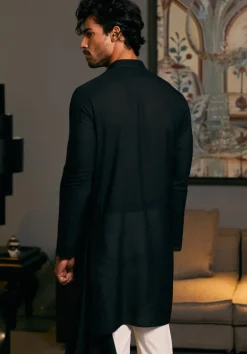 Black Blended Goe Dragon Kurta Set