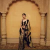 Black Bunch of Birds Crinkle Sari