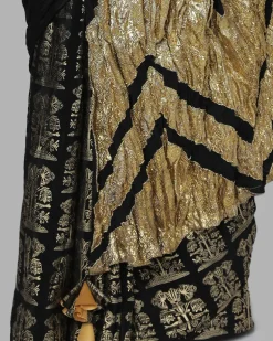 Black Bunch of Birds Crinkle Sari