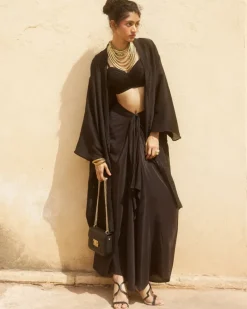 Black Chic Drape Skirt & Jacket Set