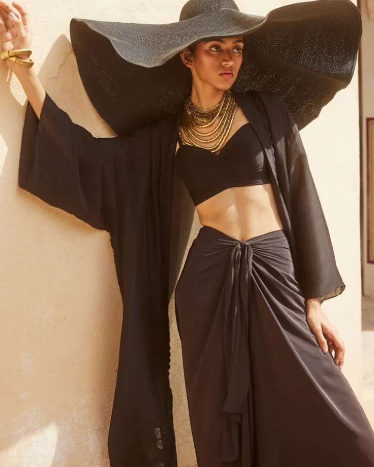Black Chic Drape Skirt & Jacket Set