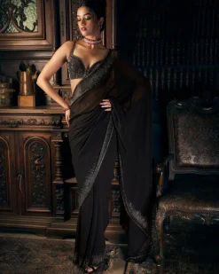 Black Crystal Georgette Sari Set