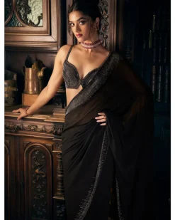 Black Crystal Georgette Sari Set