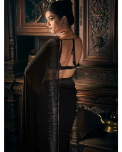 Black Crystal Georgette Sari Set