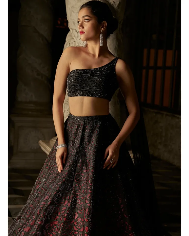 Black Crystal Lehenga Set