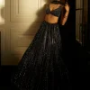 Black Crystal Linear Embroidered Lehenga Set