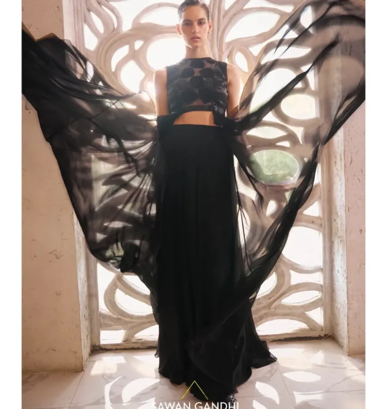 Black Drape Top With Pants