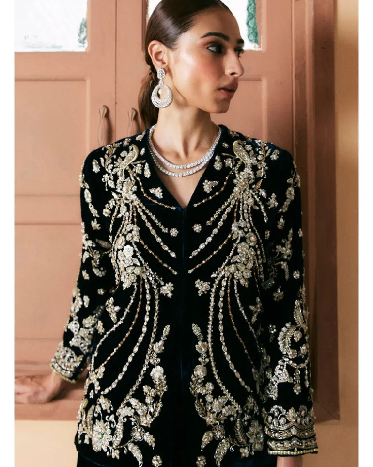 Black Embroidered Belted Sharara Set