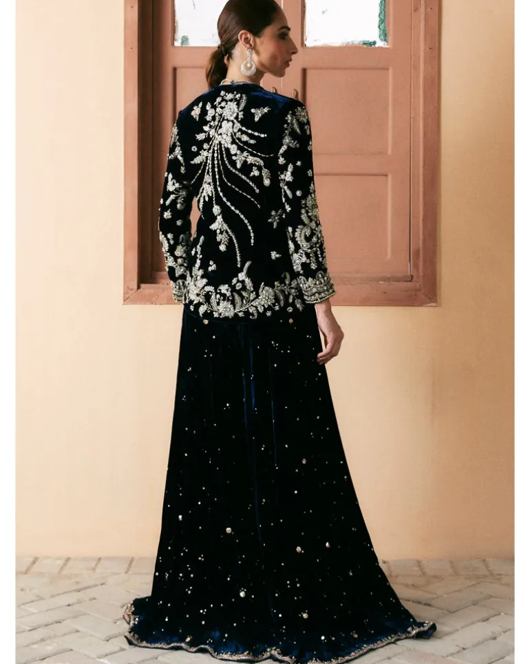 Black Embroidered Belted Sharara Set
