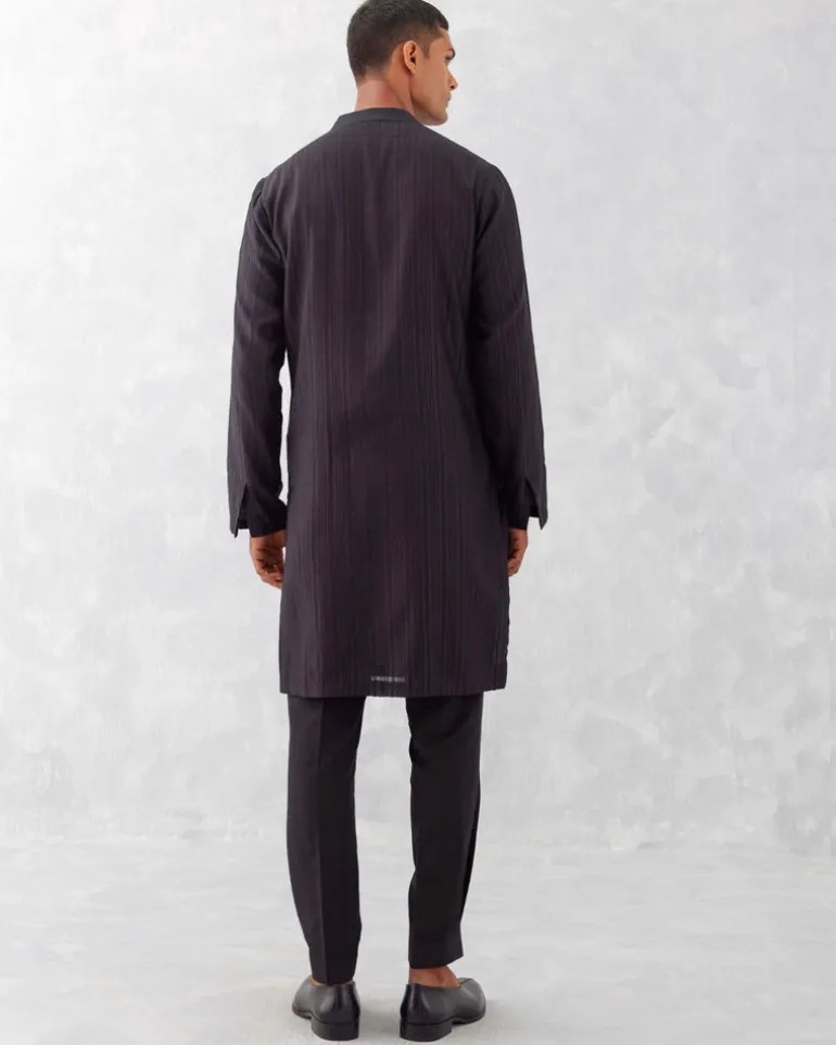 Black Embroidered Woven Chanderi Kurta Set