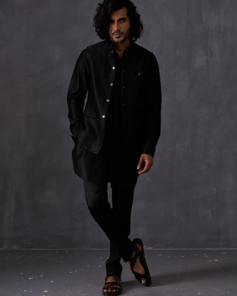 Black Embroidery Kairos Nehru Jacket Set