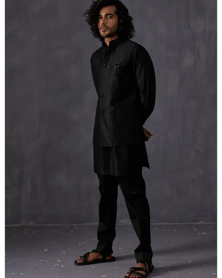 Black Embroidery Kairos Nehru Jacket Set