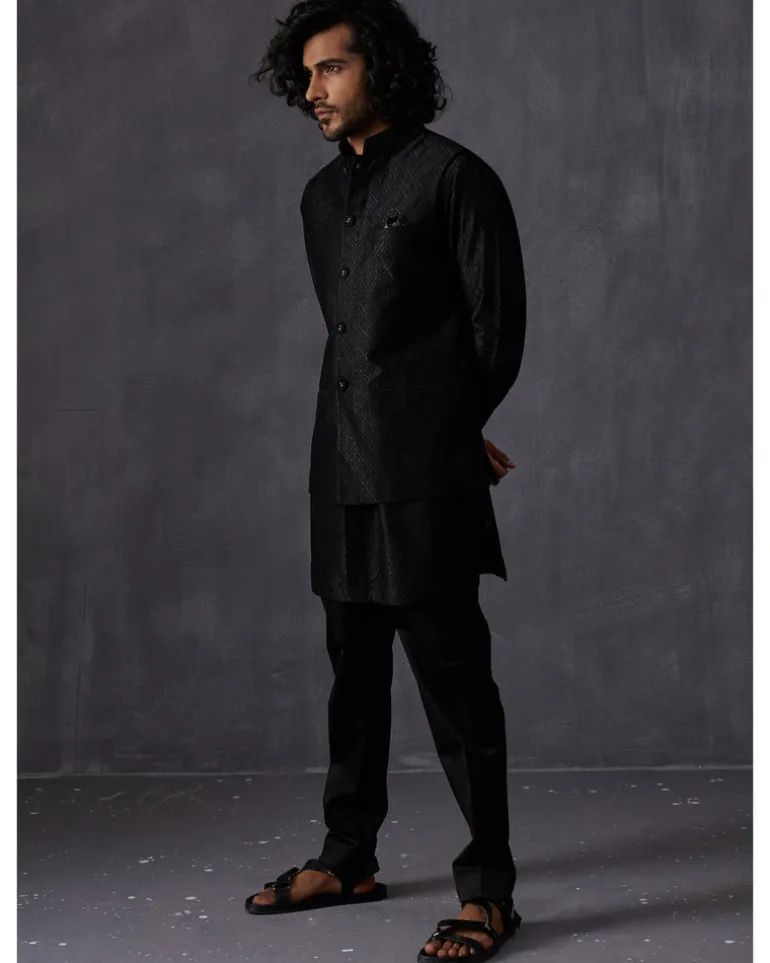 Black Embroidery Kairos Nehru Jacket Set