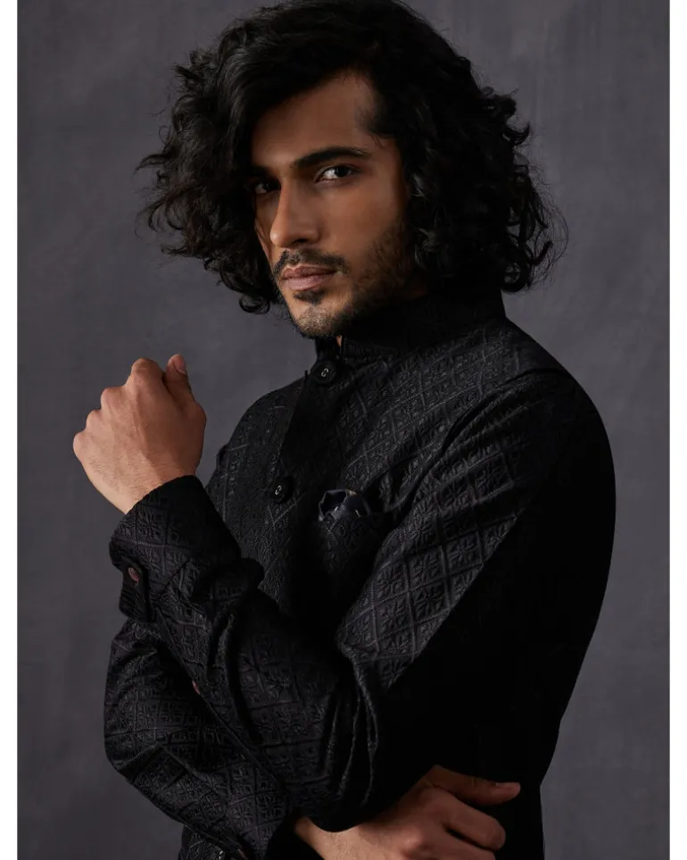 Black Embroidery Kairos Nehru Jacket Set