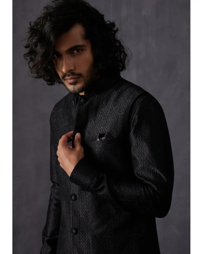 Black Embroidery Kairos Nehru Jacket Set
