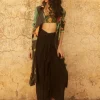 Black Floral Jacket And Drape Skirt Set