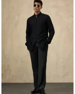 Black Front Luppi Button Kurta Set