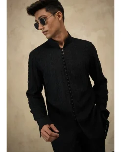 Black Front Luppi Button Kurta Set