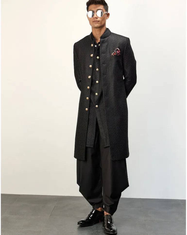 Black Front Open Kurta Set