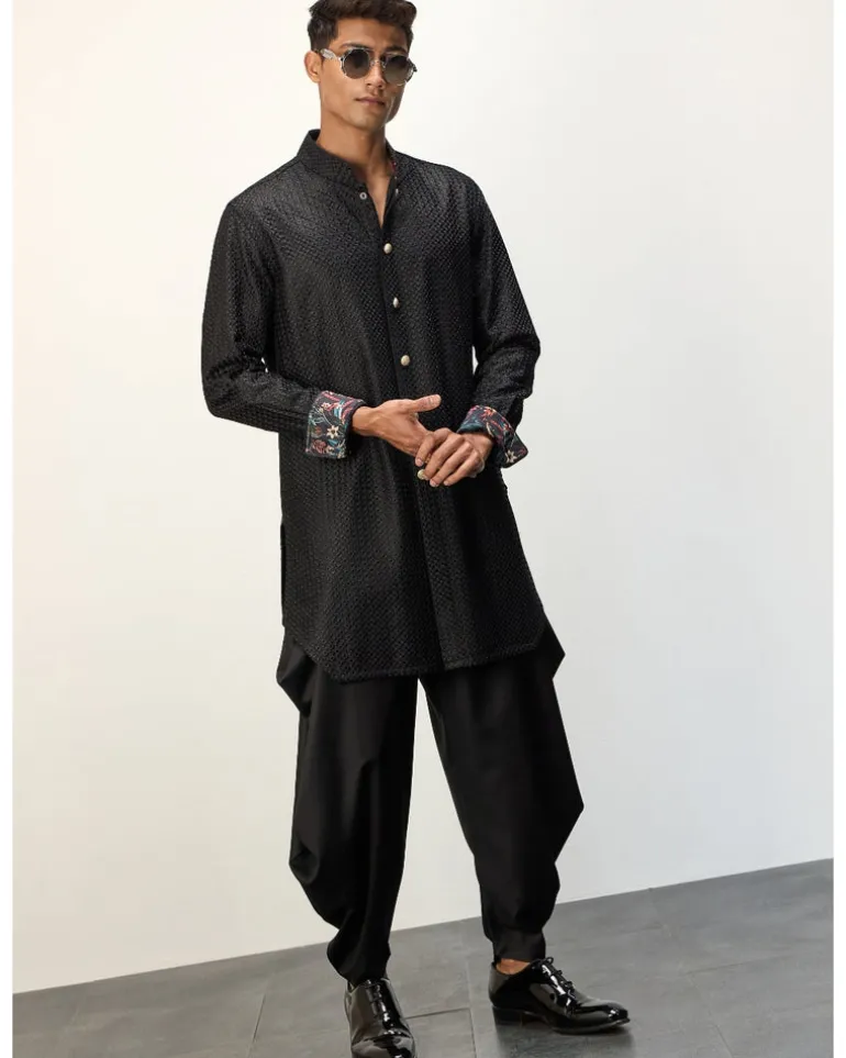 Black Front Open Kurta Set
