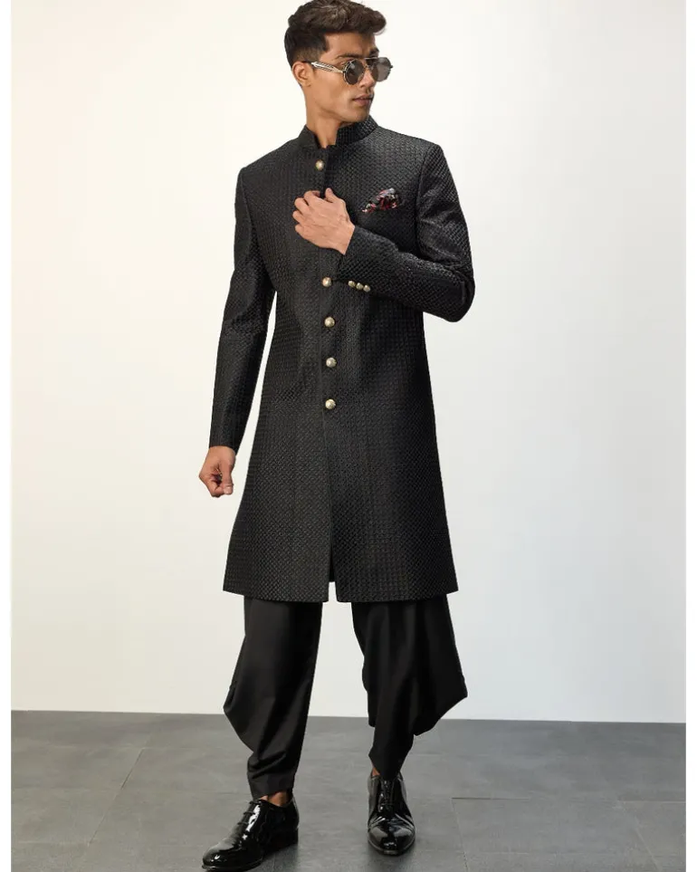 Black Front Open Kurta Set