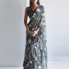 Black Garden Printed Ruffle Sari Set