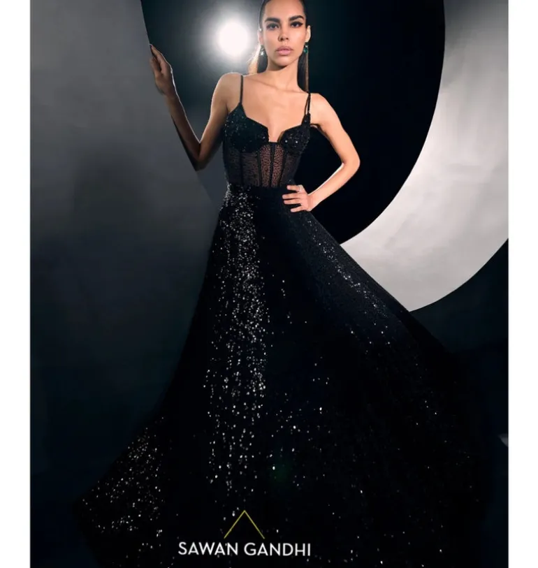 Black Georgette Corset Gown