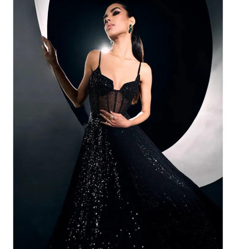 Black Georgette Corset Gown