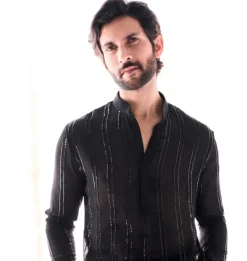 Black Georgette Parallel Lines Kurta Set