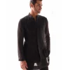 Black Gicha Cutdana Embroidery Nehru Jacket Set