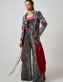 Black Hand Embroidered Blazer With Tie-Dye Single & Pants Set