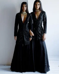 Black Hand Embroidered Sharara Set