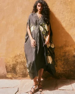 Black High Low Floral Kaftan
